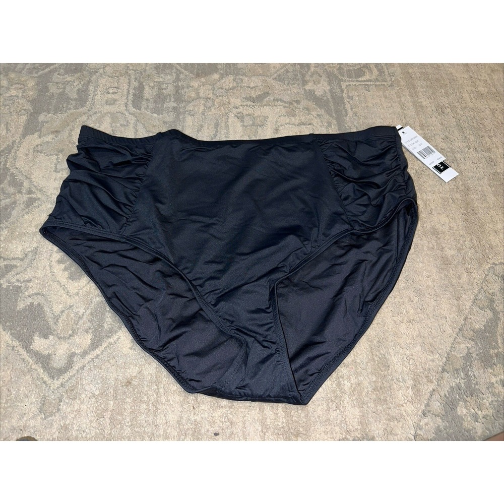 New La Blanca Womens Sz 18W Plus Black Swimwear High Waist Bottoms Tummy Control
